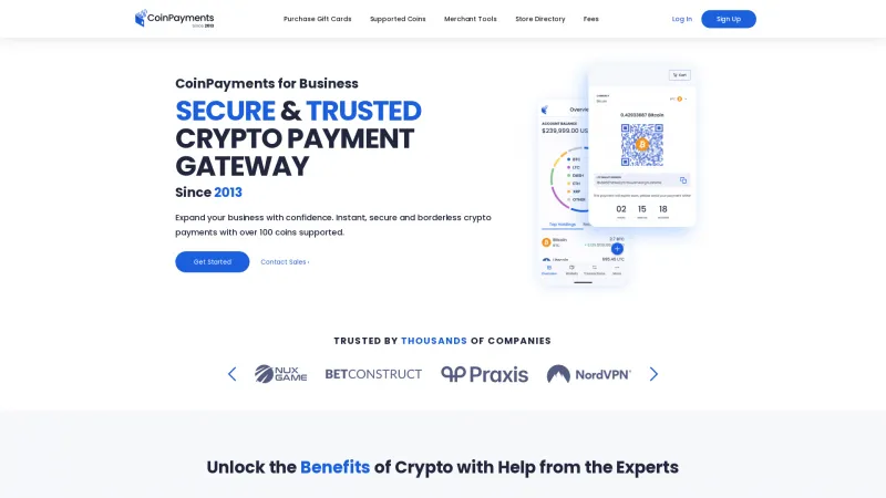 Homepage of CoinPayments