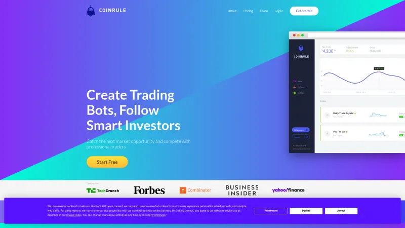 Homepage of Coinrule