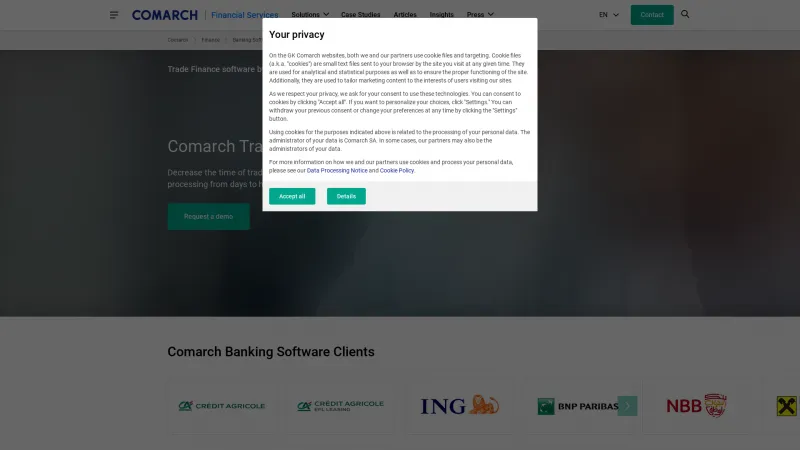 Homepage of Comarch Trade Finance