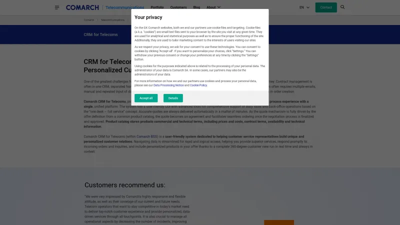 Homepage of Comarch CRM for Telecoms