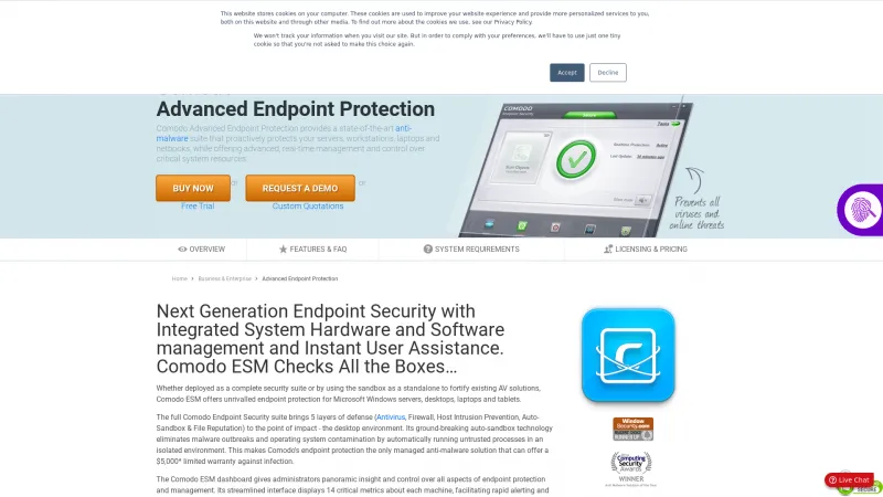 Homepage of Comodo Endpoint Security Manager