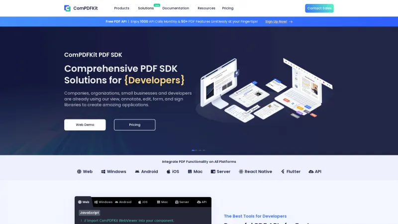 Homepage of ComPDFKit PDF SDK