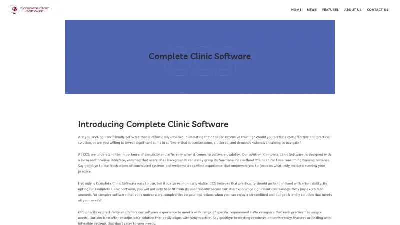 Homepage of Complete Clinic Software