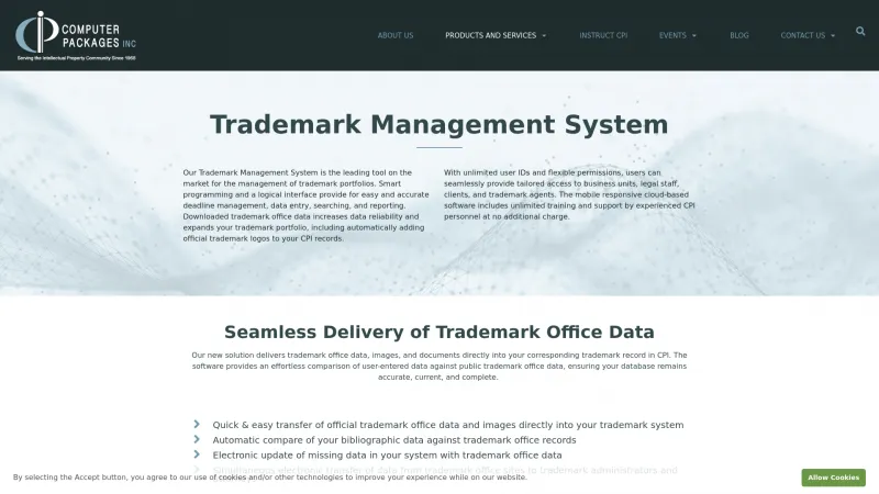 Homepage of CPi Trademark Management System