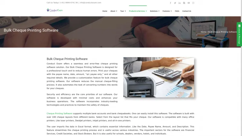 Homepage of Cheque Printing Software