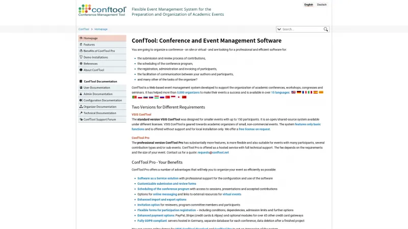 Homepage of ConfTool Pro