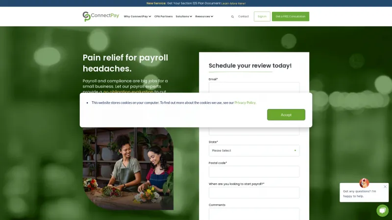 Homepage of ConnectPay Payroll