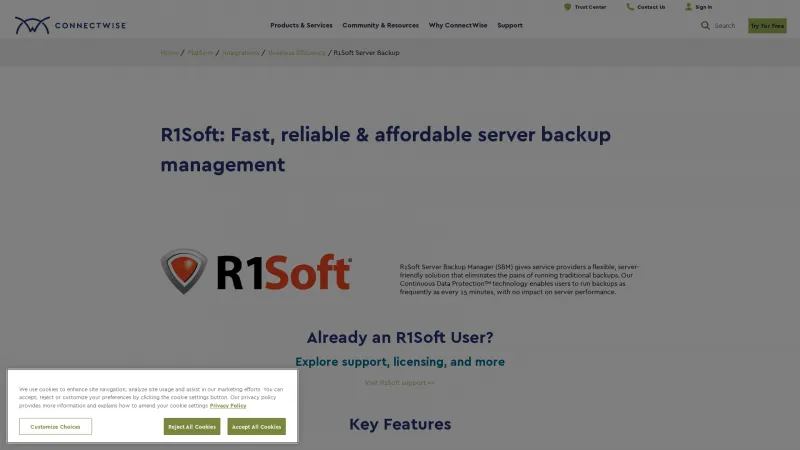 Homepage of R1Soft Server Backup Manager