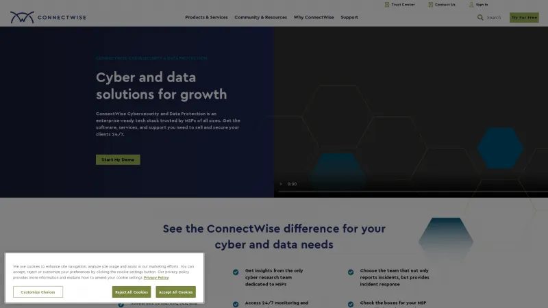 Homepage of ConnectWise Cybersecurity Management