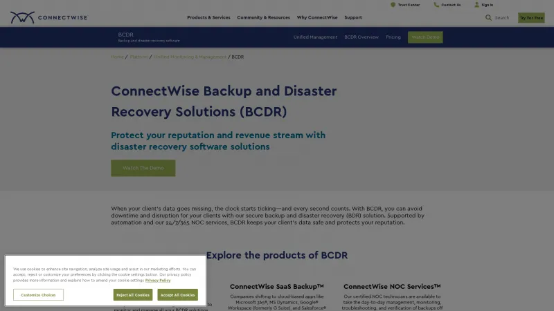 Homepage of ConnectWise BCDR