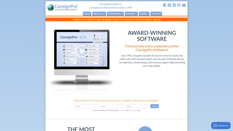 Homepage of ConsignPro