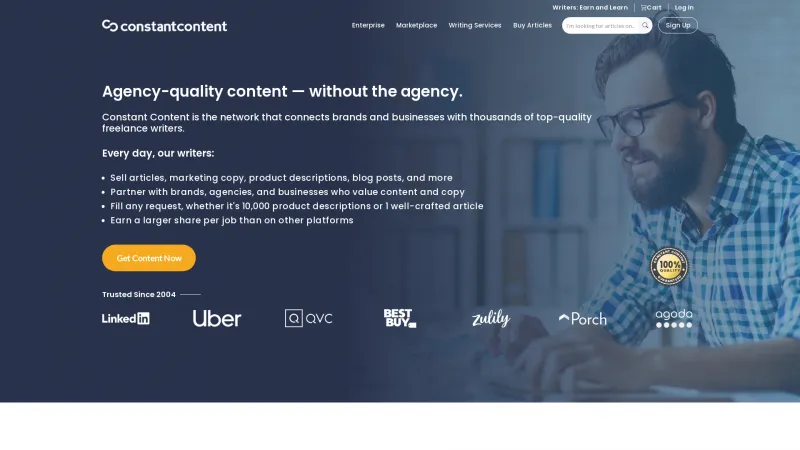 Homepage of Constant Content