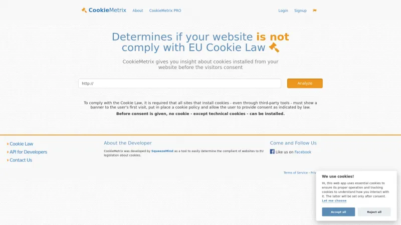 Homepage of CookieMetrix