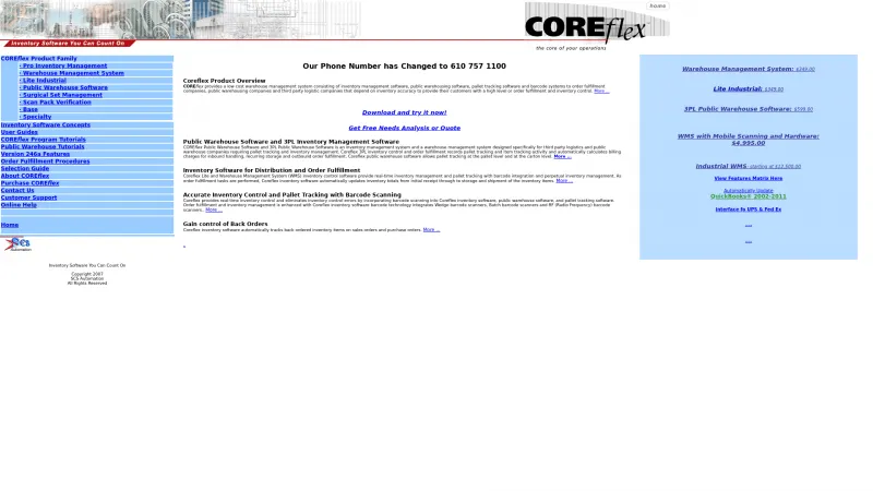 Homepage of COREflex WMS