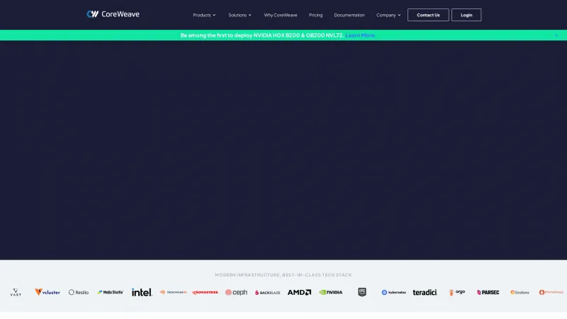 Homepage of CoreWeave