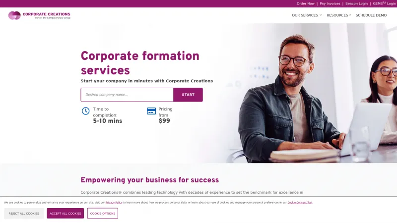 Homepage of Corporate Creations