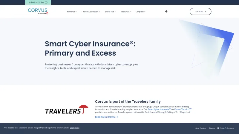 Homepage of Corvus Insurance