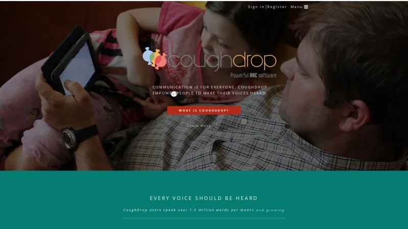 Homepage of CoughDrop