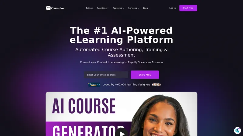 Homepage of Coursebox AI