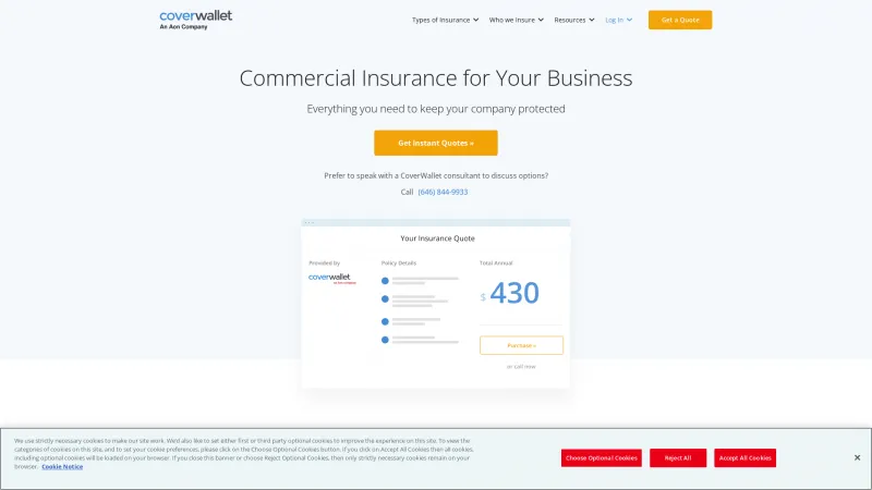 Homepage of CoverWallet