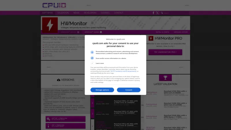 Homepage of HWMonitor