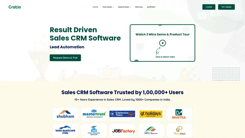 Homepage of Cratio CRM