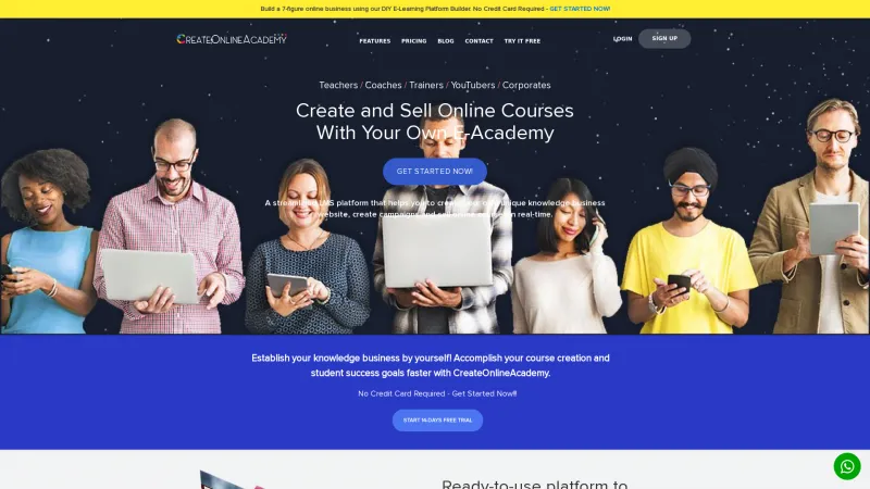 Homepage of Create Online Academy