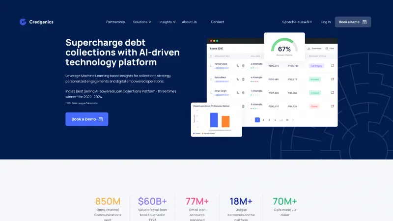 Homepage of Credgenics