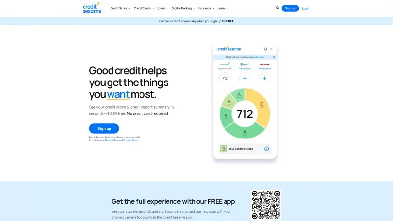 Homepage of Credit Sesame