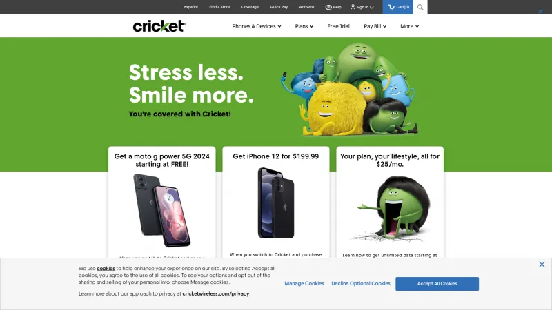 Homepage of Cricket Visual Voicemail