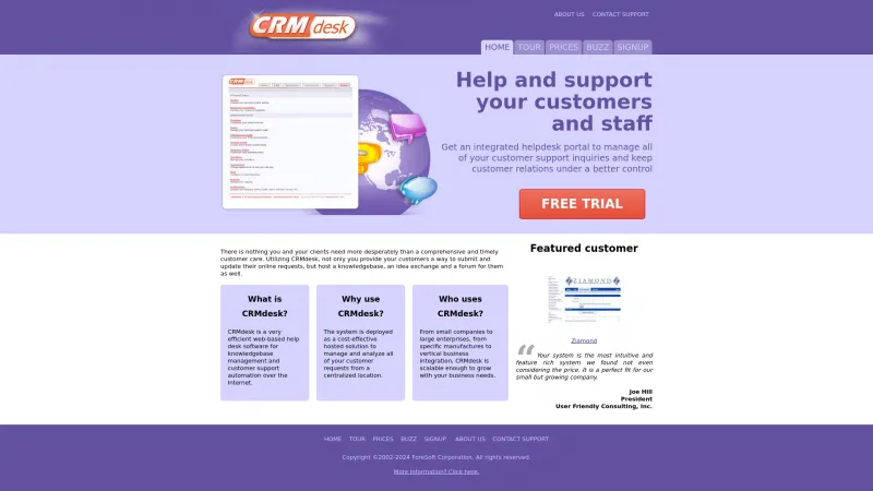 Homepage of CRMdesk