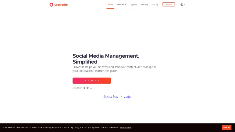 Homepage of Crowdfire