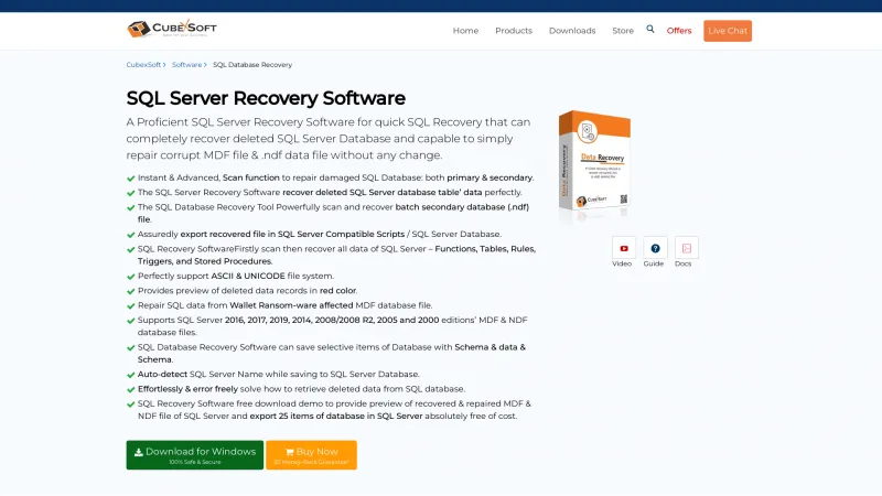 Homepage of CubexSoft SQL Database Recovery