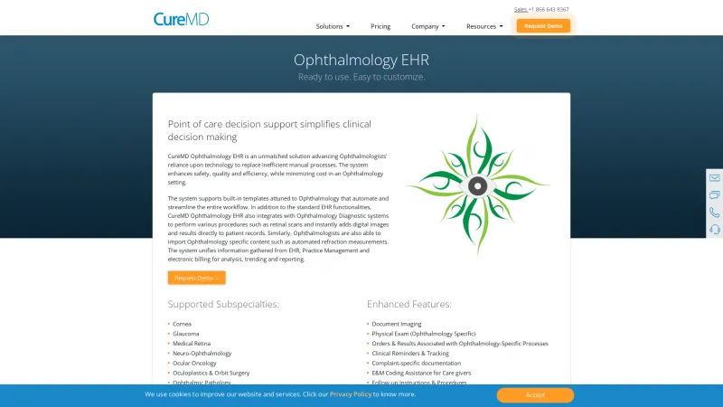 Homepage of CureMD Ophthalmology EHR