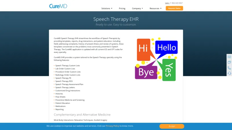 Homepage of CureMD Speech Therapy EHR