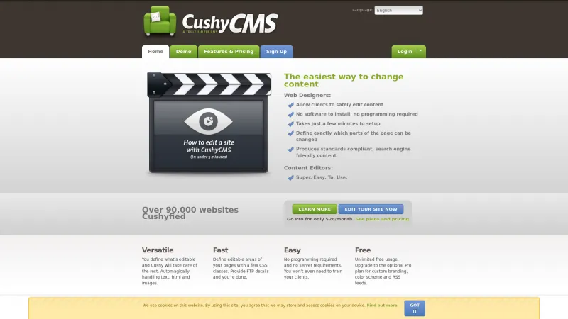 Homepage of CushyCMS