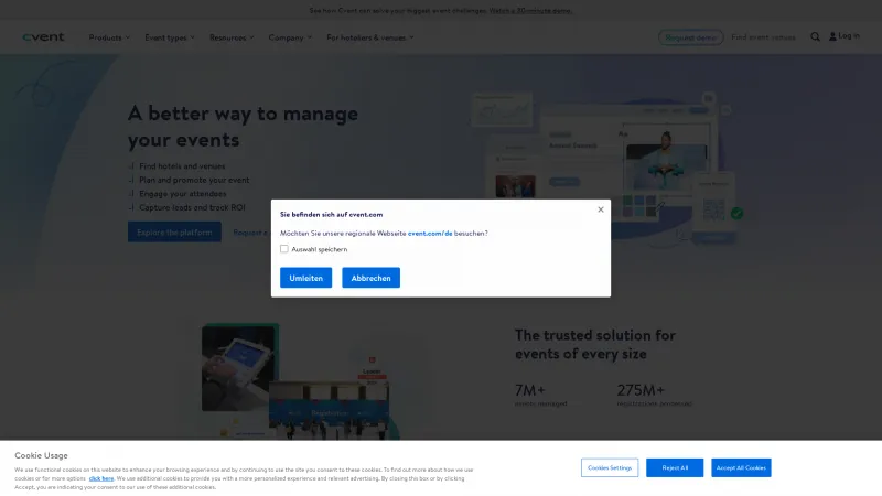 Homepage of Cvent Event Management