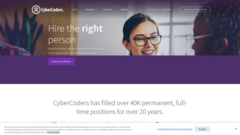 Homepage of CyberCoders