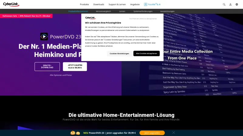 Homepage of PowerDVD