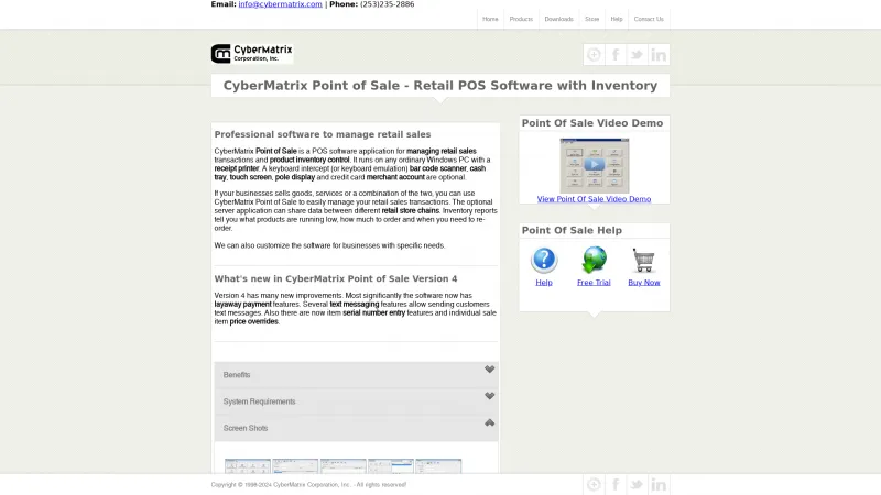 Homepage of CyberMatrix Point of Sale