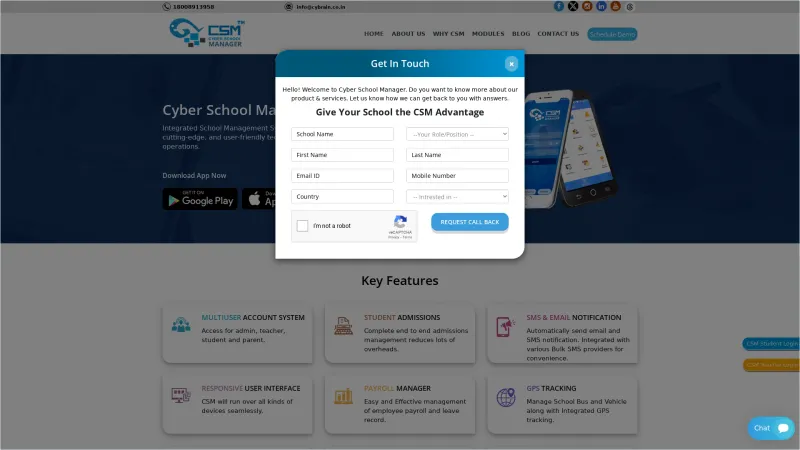 Homepage of Cyber School Manager