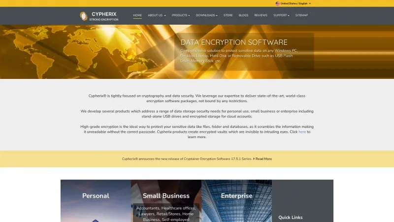 Homepage of Cryptainer Enterprise