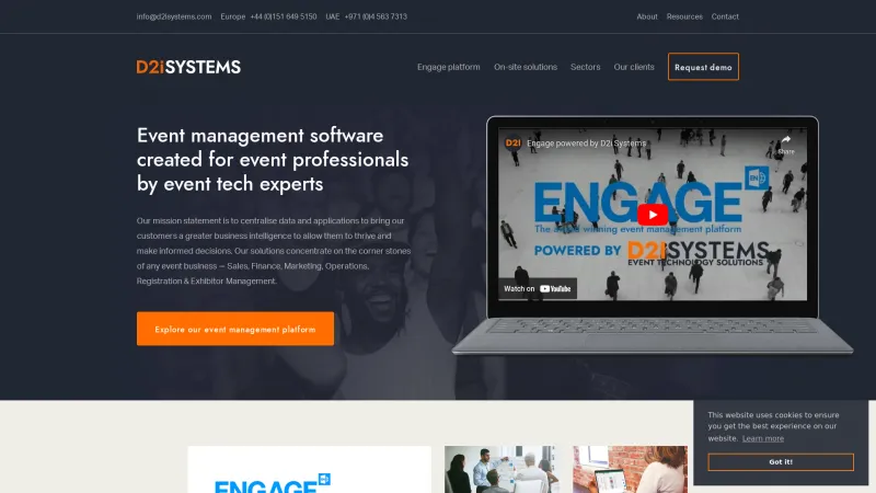 Homepage of D2i Systems Engage