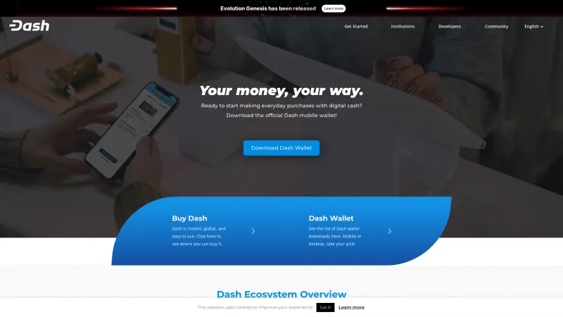 Homepage of Dash