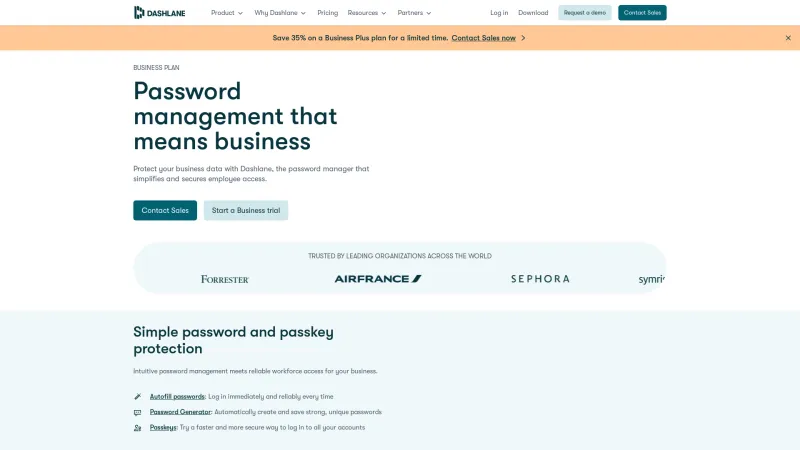 Homepage of Dashlane