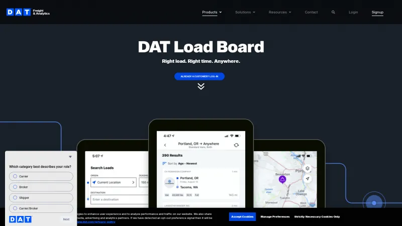 Homepage of DAT Load Board