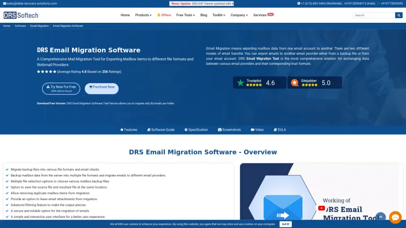 Homepage of DRS Email Migration Software