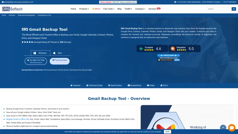 Homepage of DRS Gmail Backup Tool