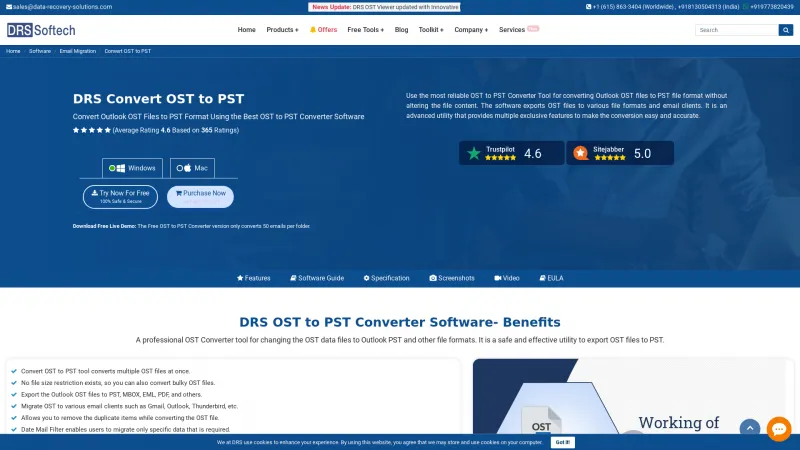 Homepage of DRS OST to PST Converter