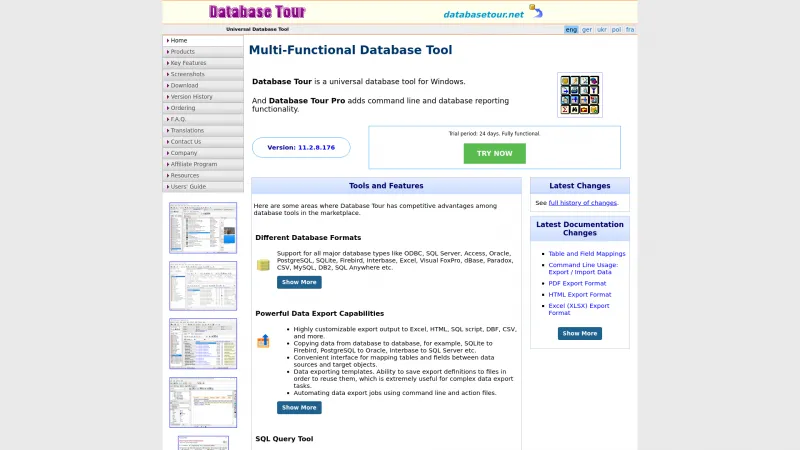 Homepage of Database Tour Pro